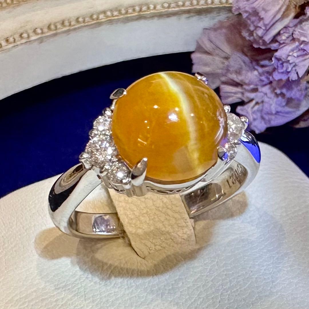 PT900 オパールキャッツアイ2.33ct ダイヤモンドリング プラチナ 指輪