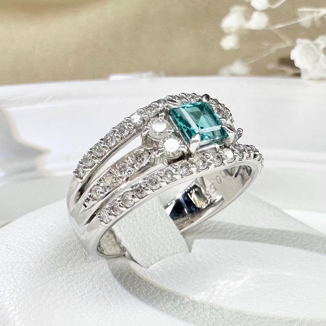 【美品】PT900 パライバトルマリン 0.326ct ダイヤ リング