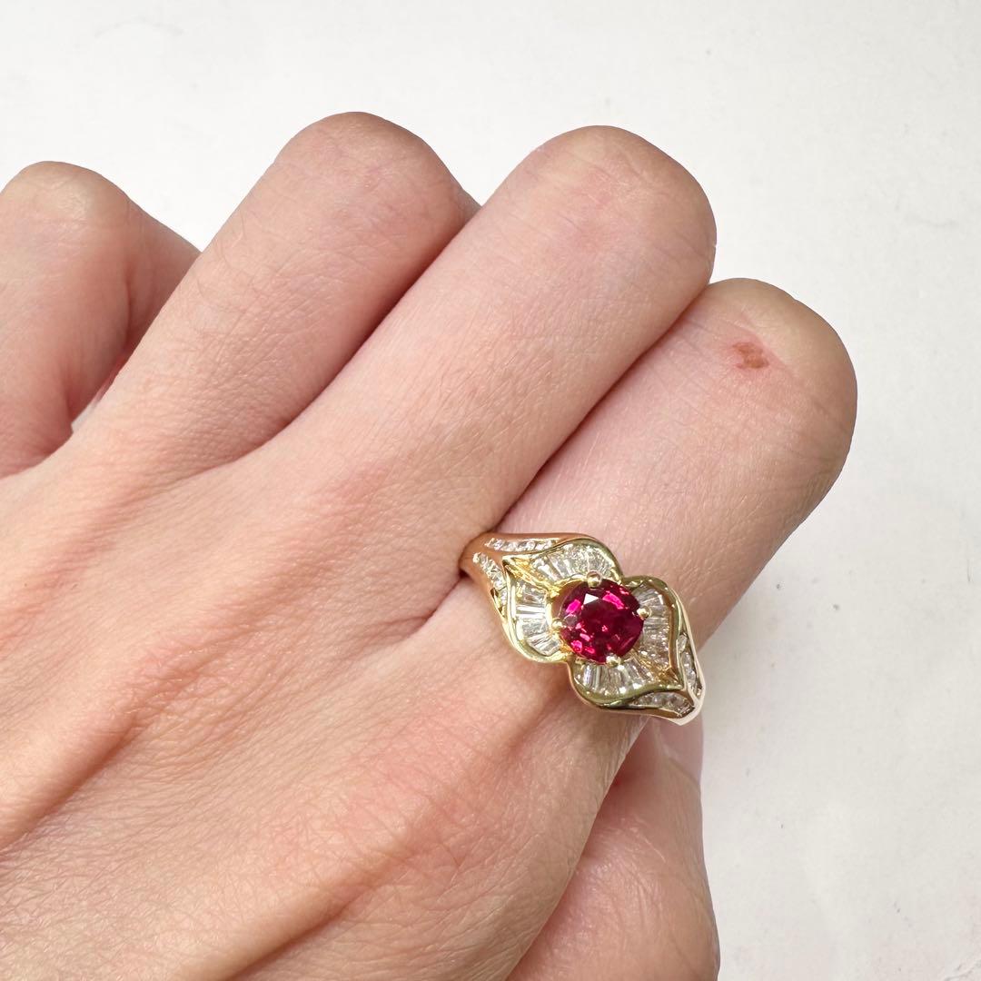 K18 ルビー0.74ct バゲットダイヤモンド バゲットダイヤ