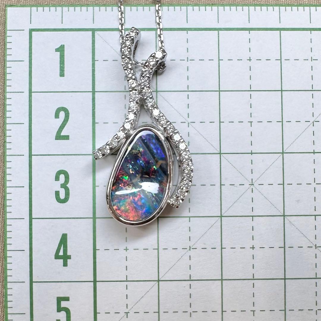 K18 ボルダーオパール3.07ct ダイヤモンドペンダント 遊色効果