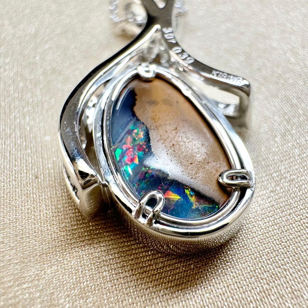 K18 ボルダーオパール3.07ct ダイヤモンドペンダント 遊色効果