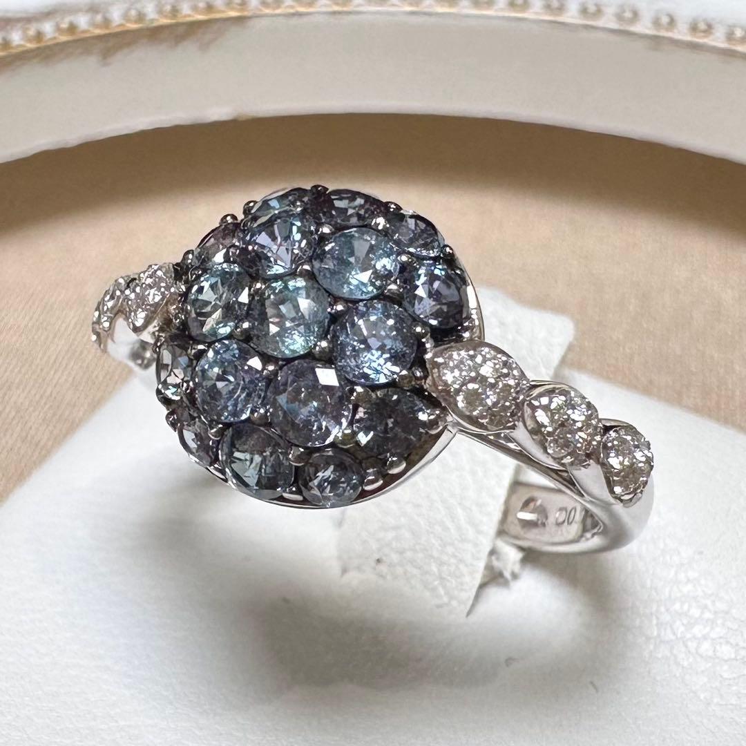 K18WG アレキサンドライト 1.33ct リング カラーチェンジ 希少石