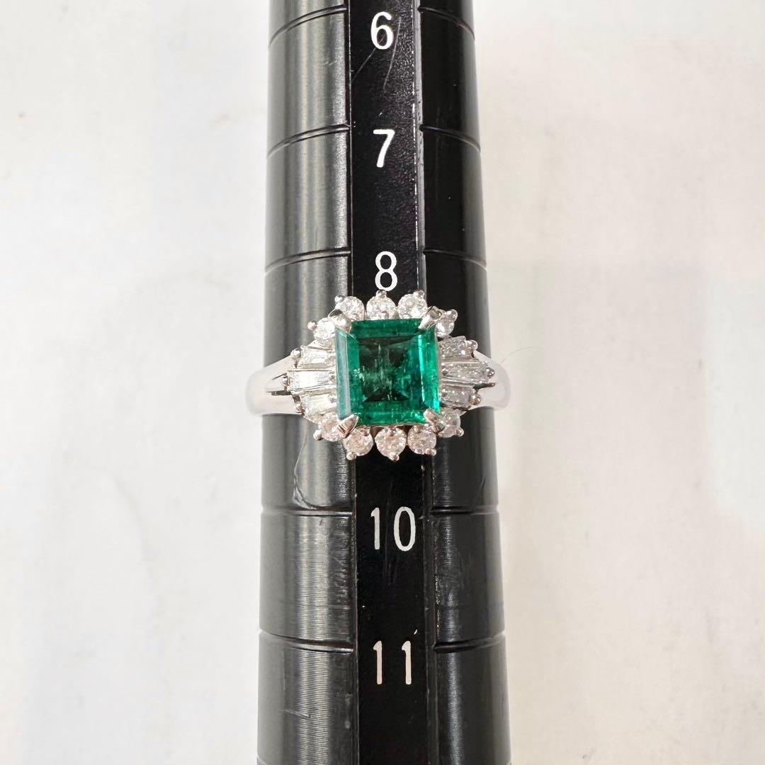 PT900 エメラルド 0.62ct ダイヤモンドリング