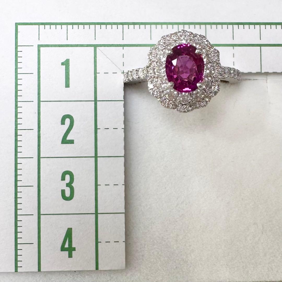 PT900 ピンクサファイア 1.26ct 取り巻き ダイヤモンド リング