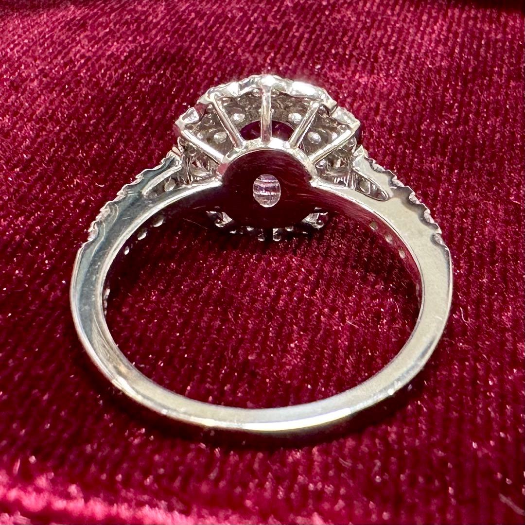 PT900 ピンクサファイア 1.26ct 取り巻き ダイヤモンド リング