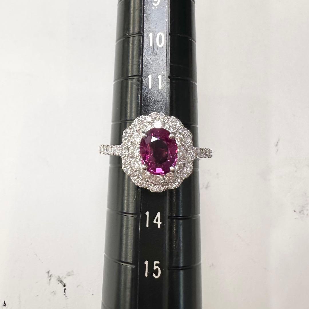 PT900 ピンクサファイア 1.26ct 取り巻き ダイヤモンド リング