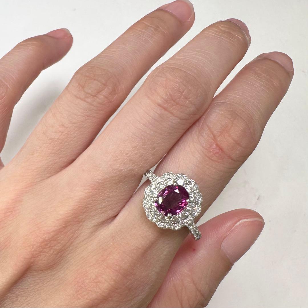 PT900 ピンクサファイア 1.26ct 取り巻き ダイヤモンド リング