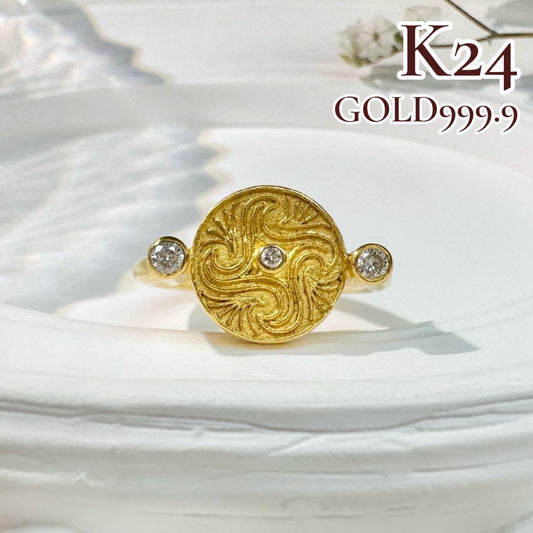 【K24】純金 999.9 リング 彫金デザイン ダイヤ