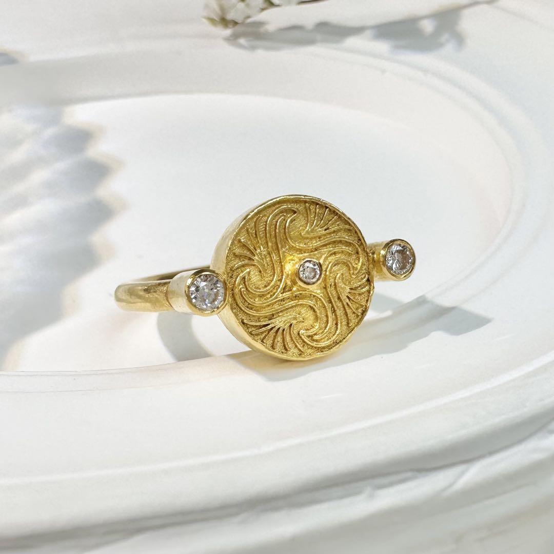 【K24】純金 999.9 リング 彫金デザイン ダイヤ