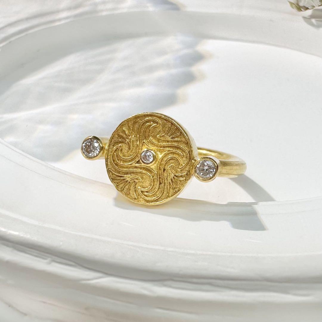 【K24】純金 999.9 リング 彫金デザイン ダイヤ