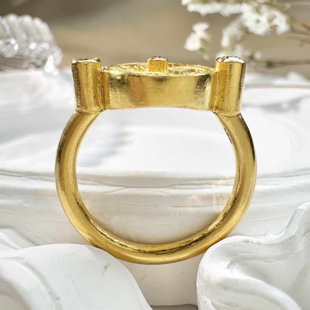 【K24】純金 999.9 リング 彫金デザイン ダイヤ