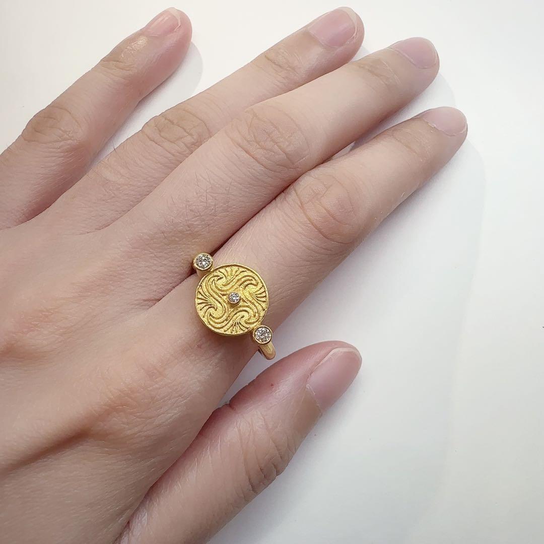 【K24】純金 999.9 リング 彫金デザイン ダイヤ