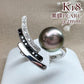 【K18WG】黒蝶真珠 9.2mm ブラックリング ダイヤ　デザイン