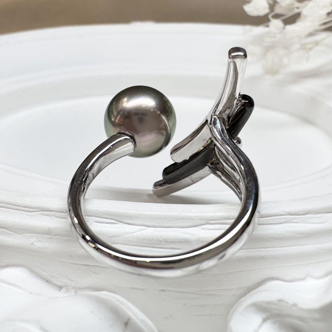 【K18WG】黒蝶真珠 9.2mm ブラックリング ダイヤ　デザイン