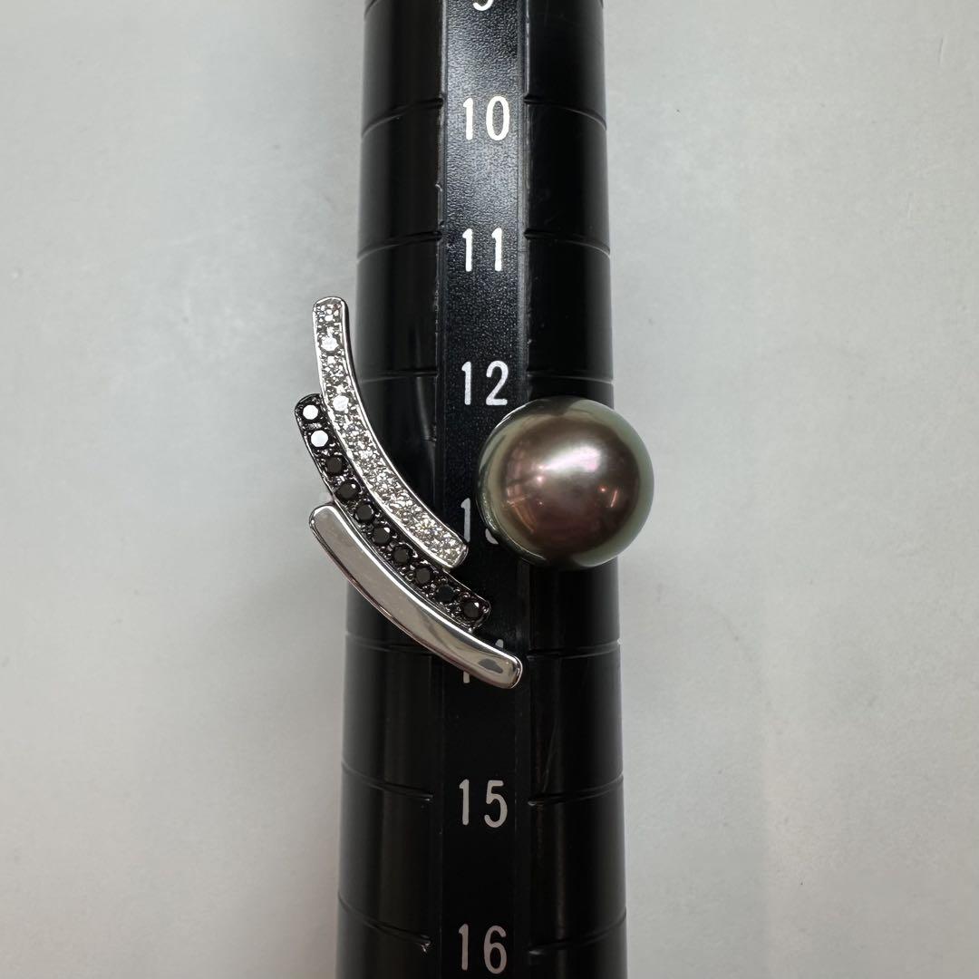 【K18WG】黒蝶真珠 9.2mm ブラックリング ダイヤ　デザイン