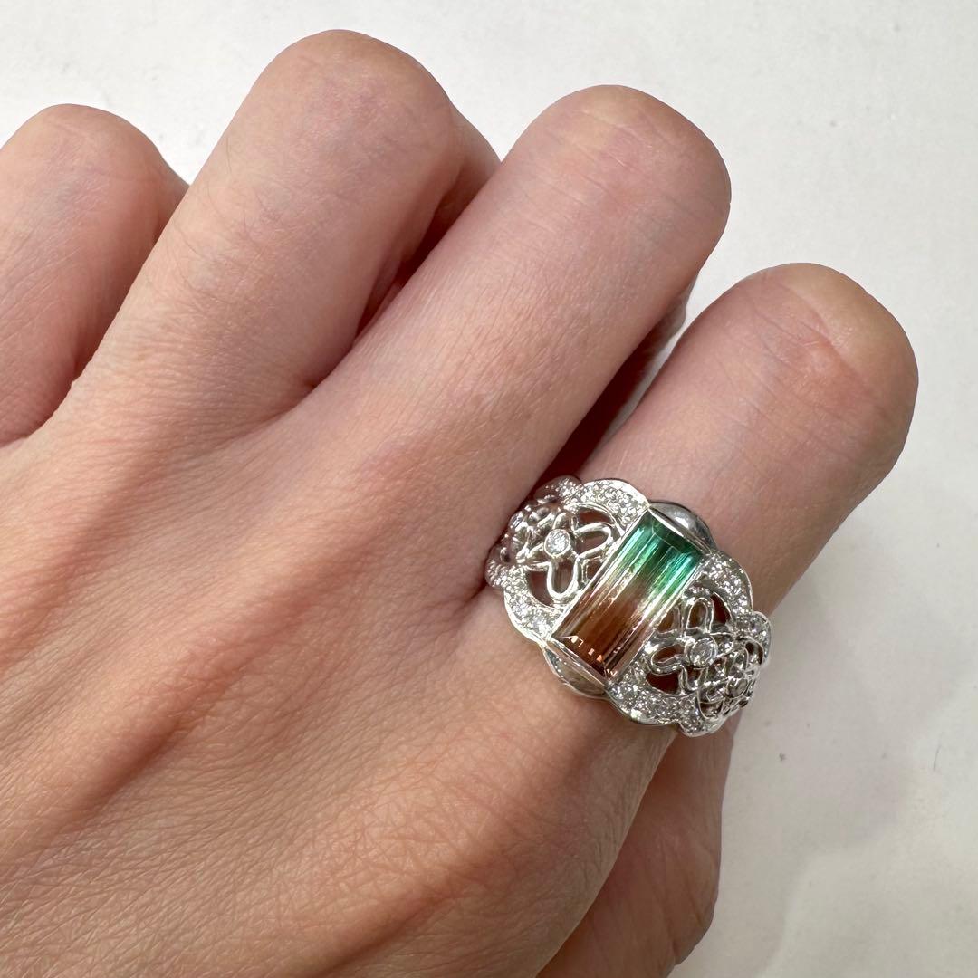 PT900 ウォーターメロントルマリン ダイヤモンド リング 2.04ct