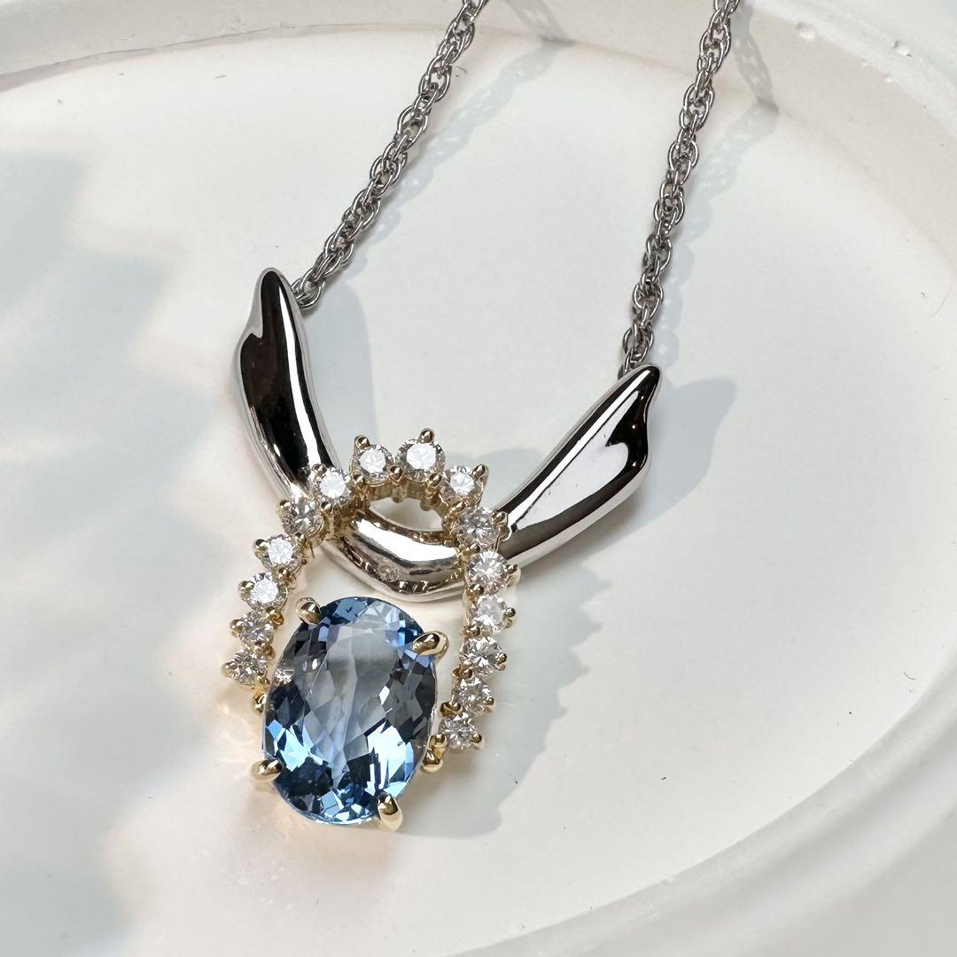 【美品】K18/PT900 アクアマリン 1.84ct ネックレス 上品デザイン