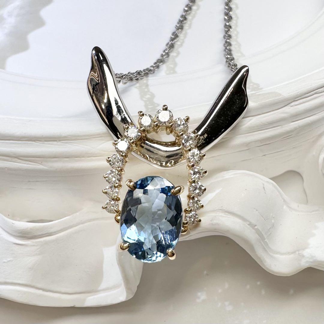 【美品】K18/PT900 アクアマリン 1.84ct ネックレス 上品デザイン