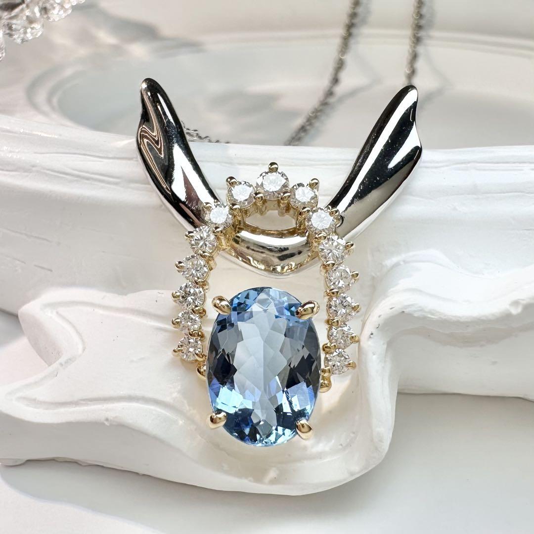 【美品】K18/PT900 アクアマリン 1.84ct ネックレス 上品デザイン