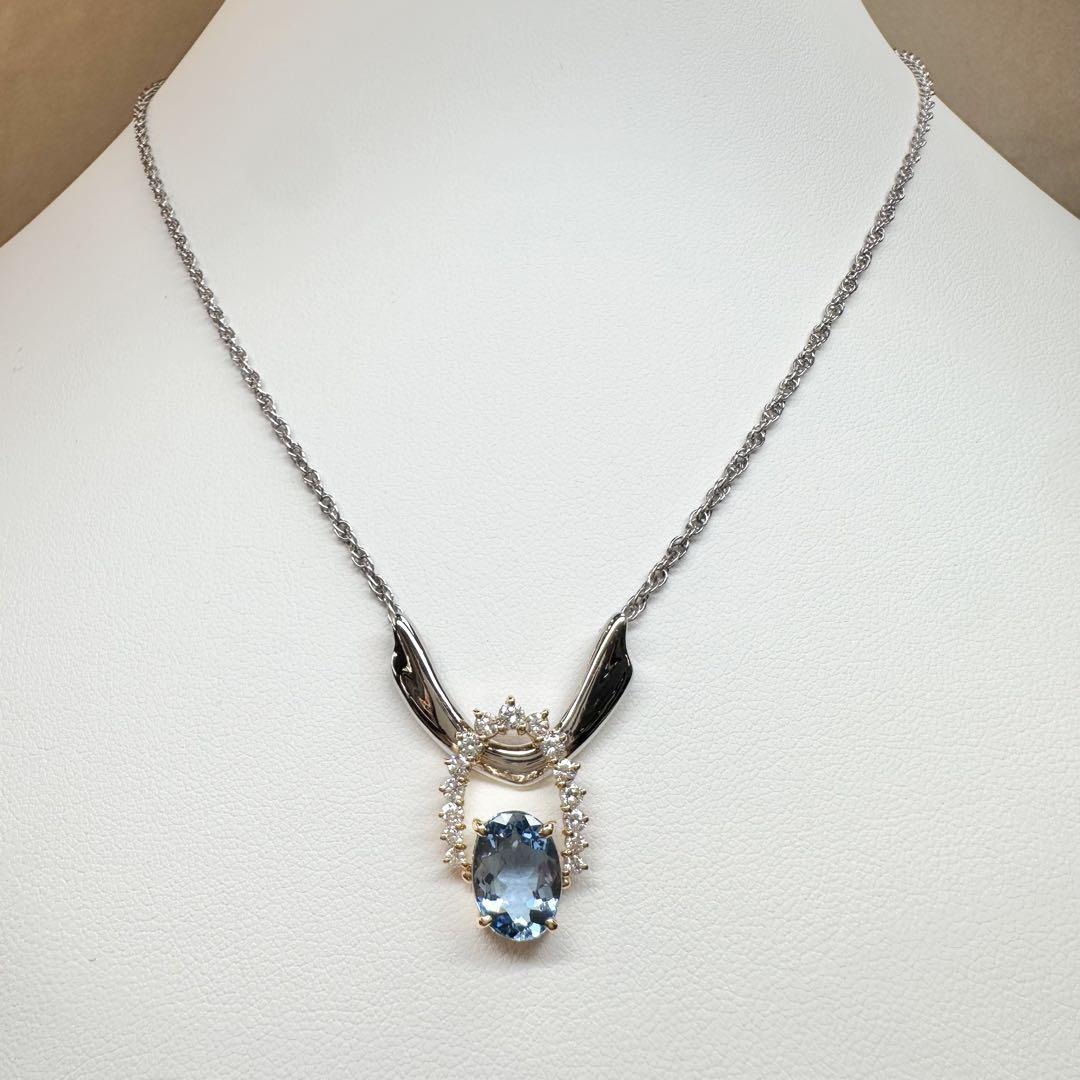 【美品】K18/PT900 アクアマリン 1.84ct ネックレス 上品デザイン