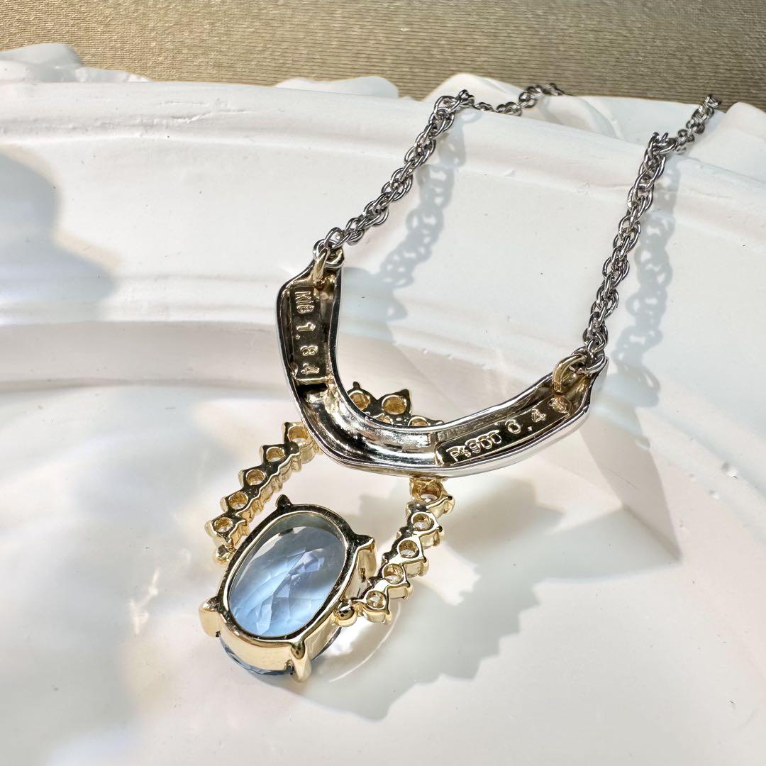【美品】K18/PT900 アクアマリン 1.84ct ネックレス 上品デザイン