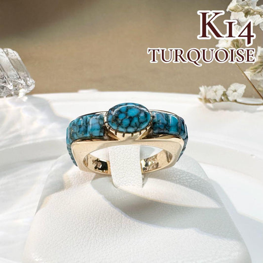 【美品】K14 ターコイズ リング 天然石 クモ模様