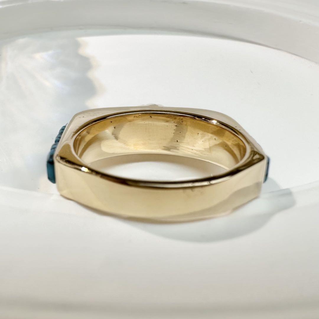 【美品】K14 ターコイズ リング 天然石 クモ模様