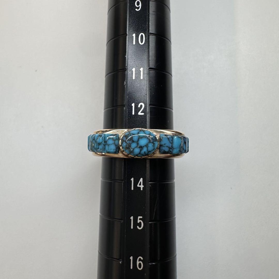 【美品】K14 ターコイズ リング 天然石 クモ模様