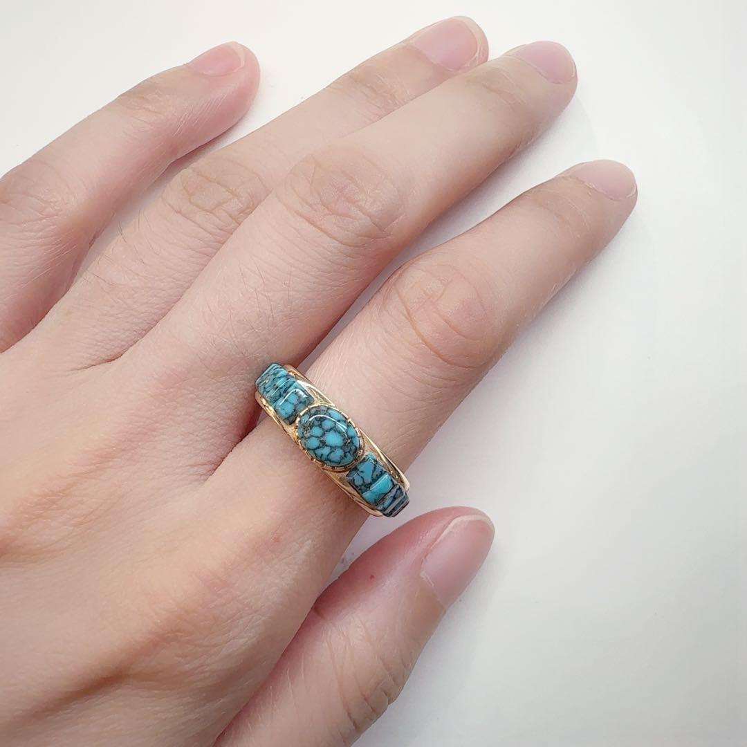 【美品】K14 ターコイズ リング 天然石 クモ模様