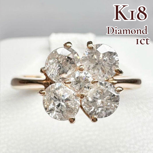 【新品】K18ダイヤ1ct 花モチーフリング