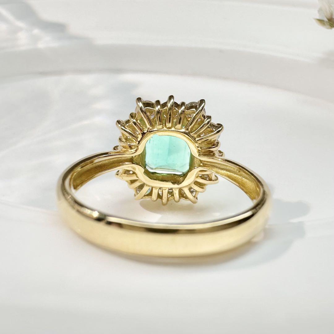【K18】エメラルド 1.85ct リング ダイヤ取巻き イエローゴールド