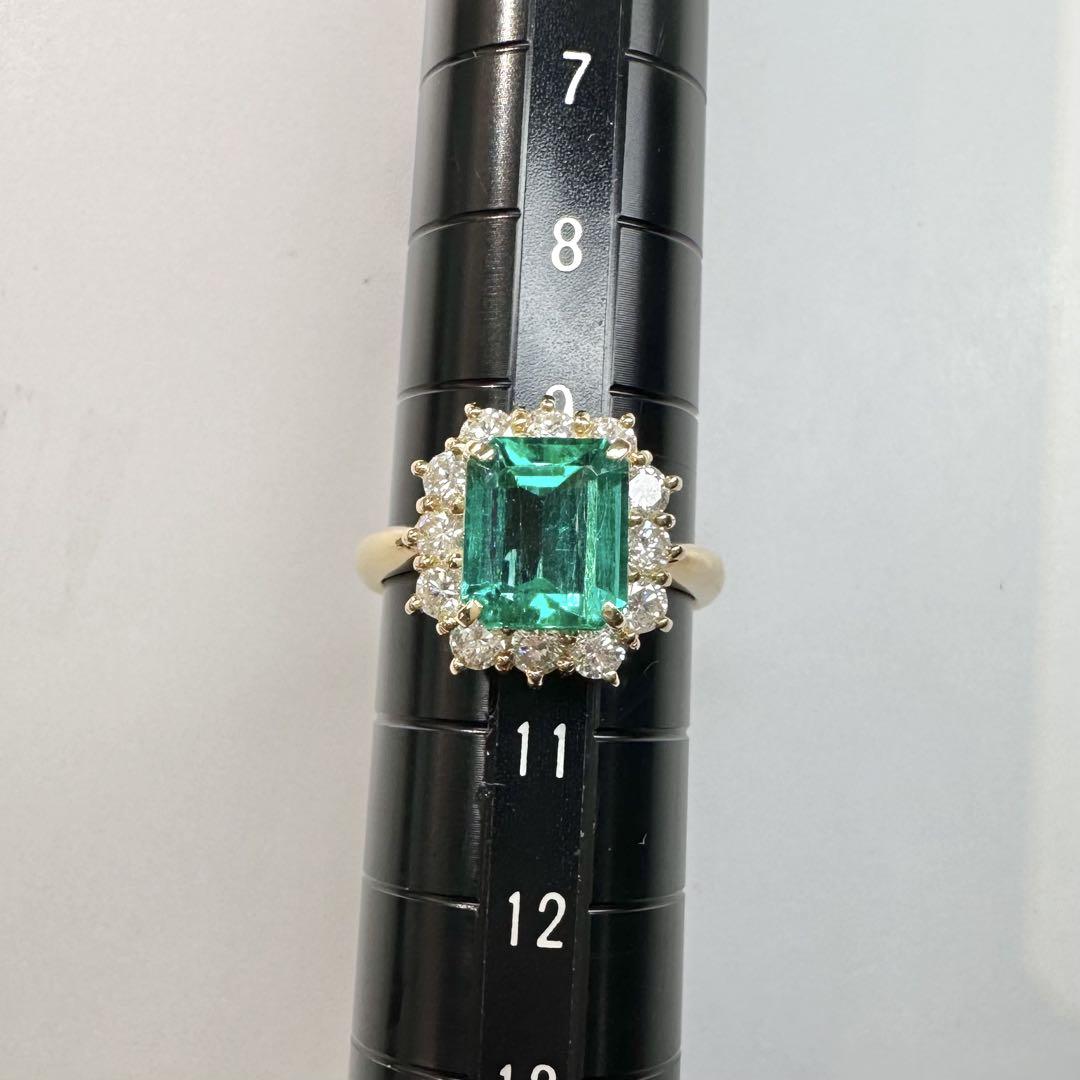 【K18】エメラルド 1.85ct リング ダイヤ取巻き イエローゴールド