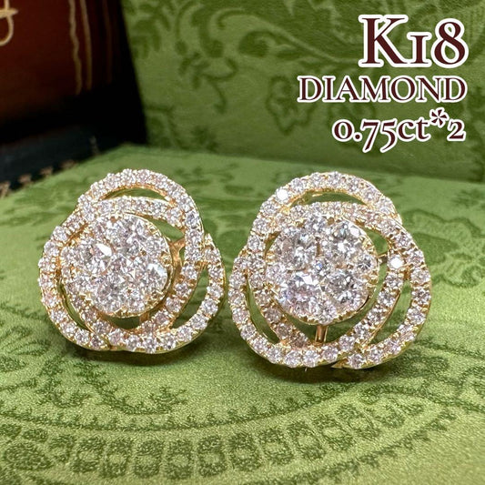 【K18】ダイヤモンド0.75ct*2 ピアス
