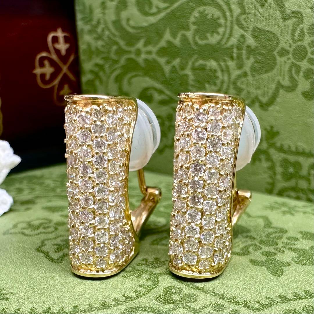 K18 ダイヤモンド 1ct ピアス 豪華デザイン 昭和レトロ