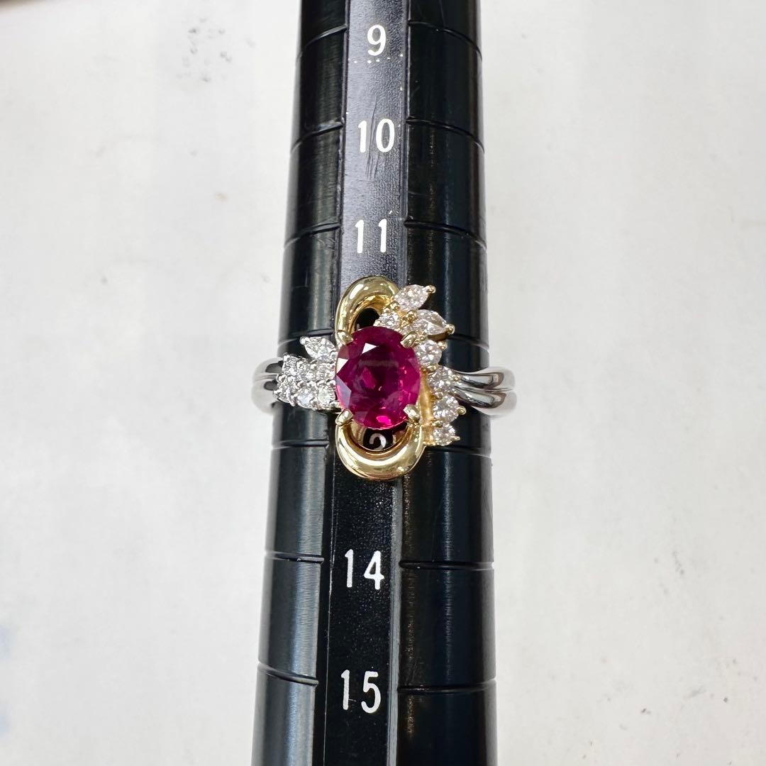 PT900/K18 ビルマ産ルビー ダイヤ リング 1.11ct GIA付き