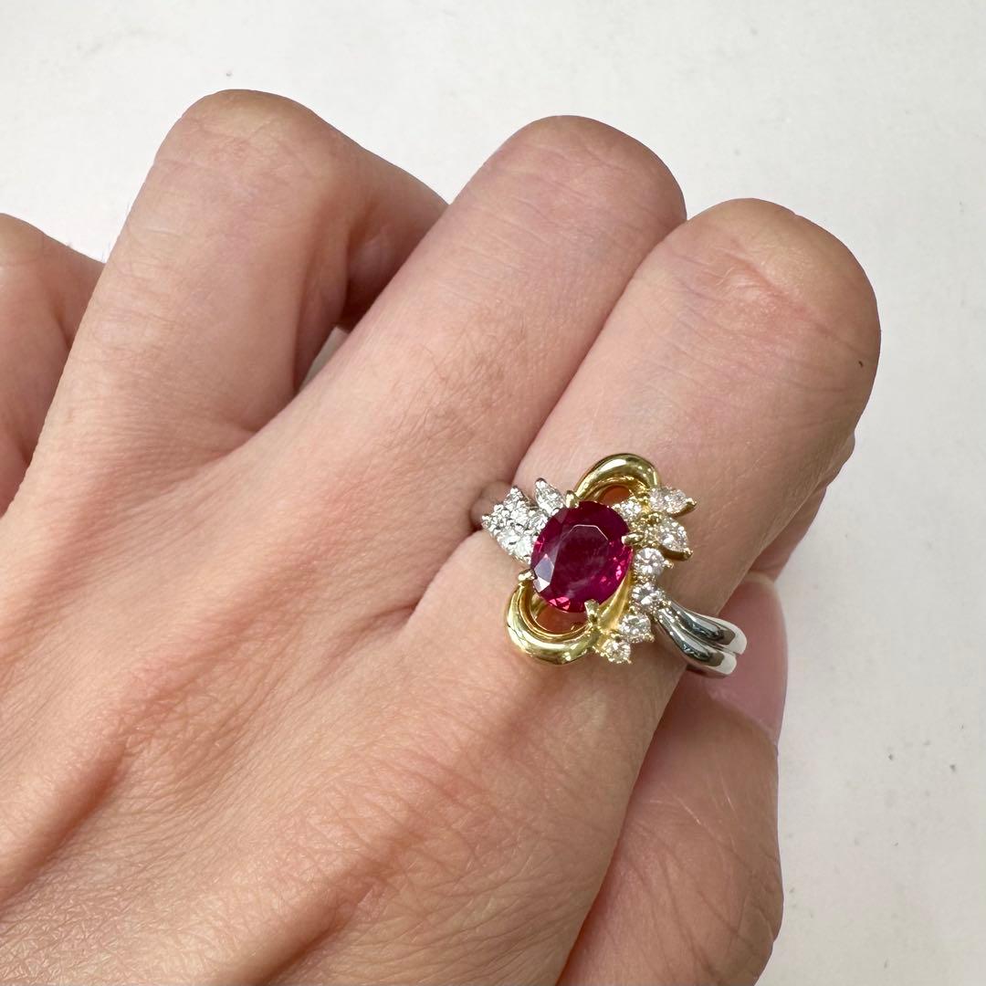 PT900/K18 ビルマ産ルビー ダイヤ リング 1.11ct GIA付き