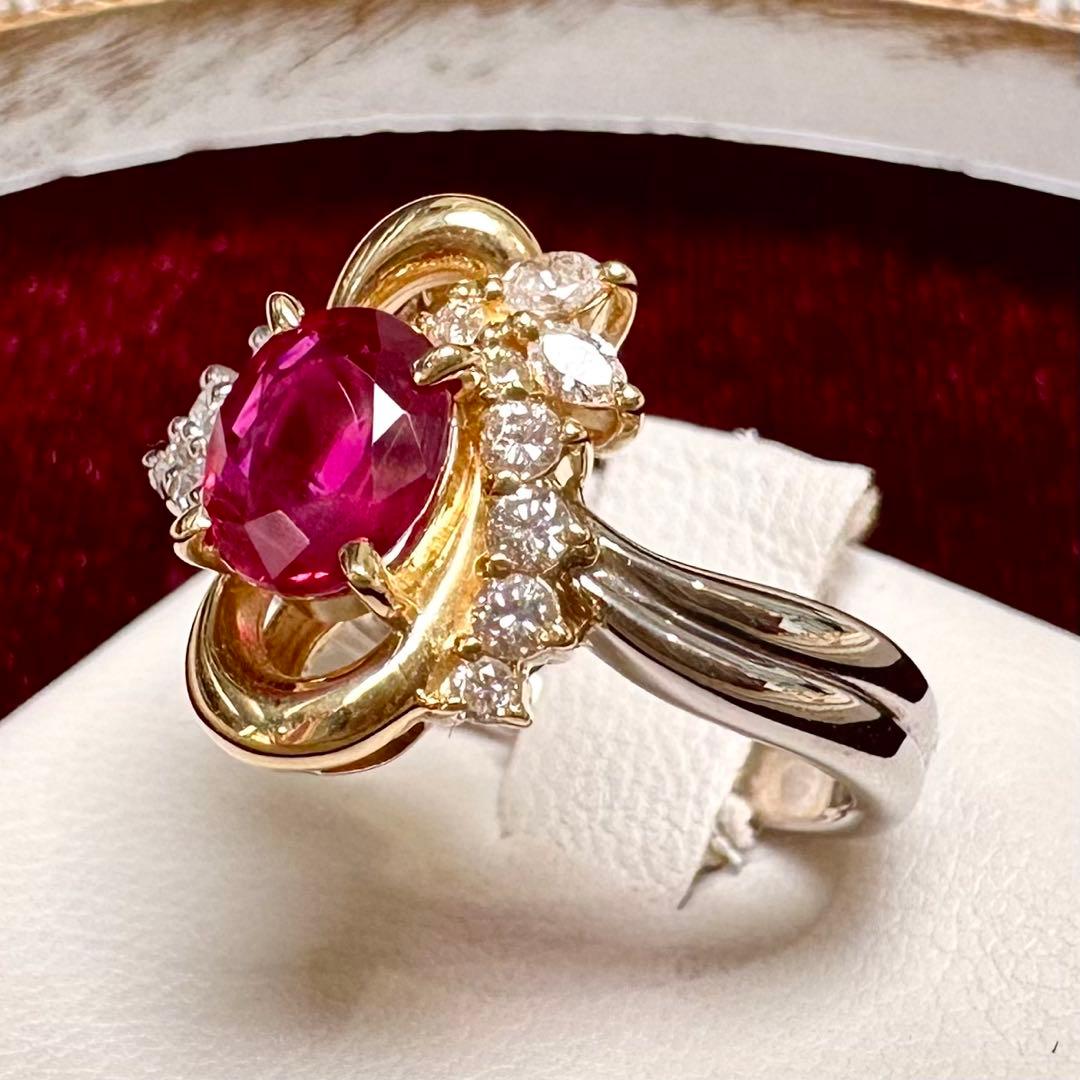 PT900/K18 ビルマ産ルビー ダイヤ リング 1.11ct GIA付き