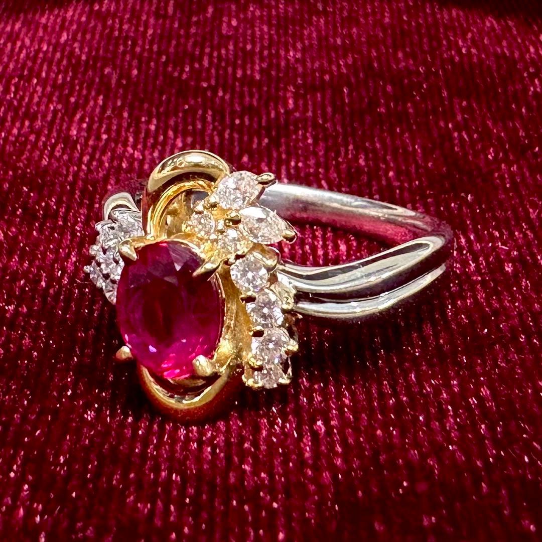 PT900/K18 ビルマ産ルビー ダイヤ リング 1.11ct GIA付き