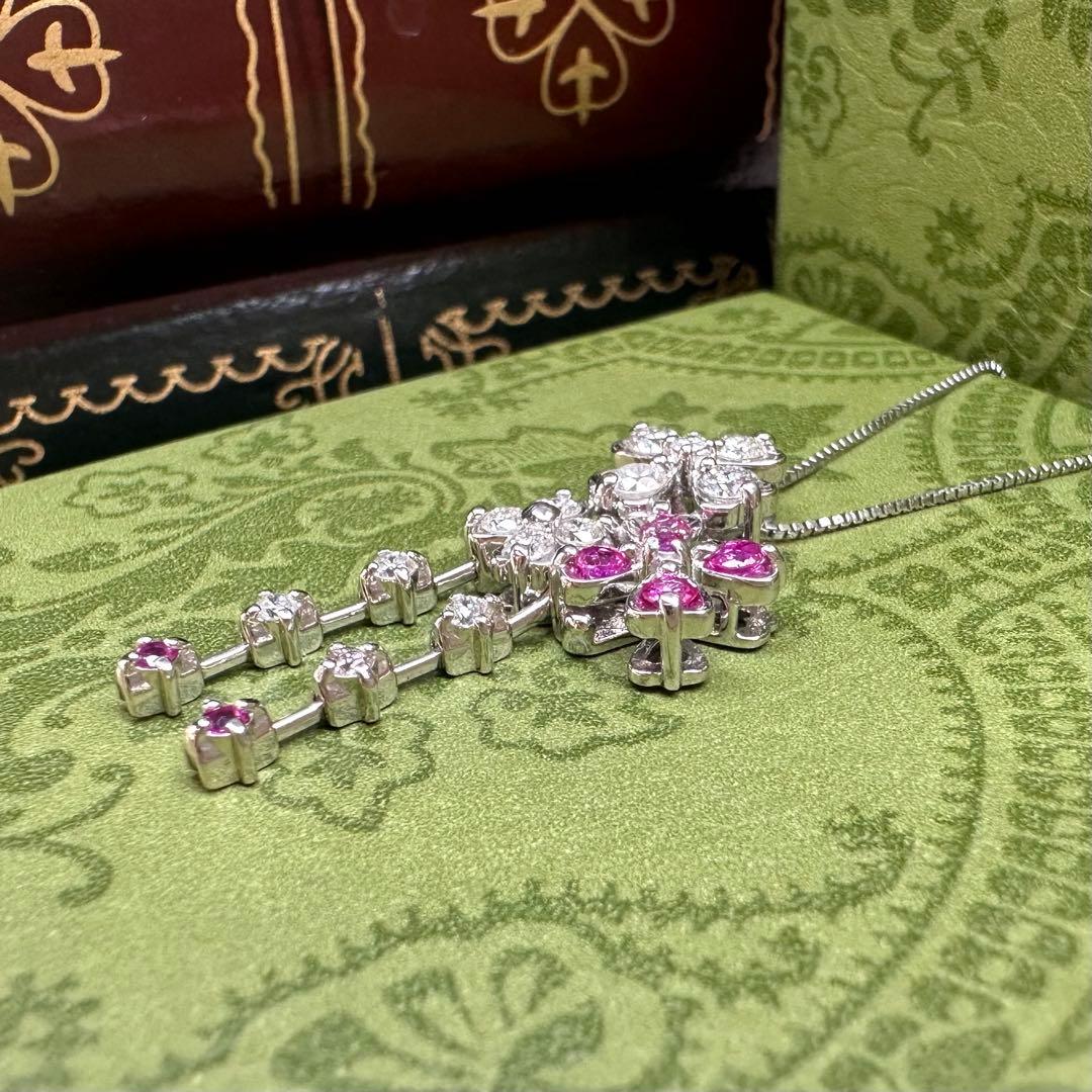 【K18WG】ルビー0.3ct ネックレス 花デザイン