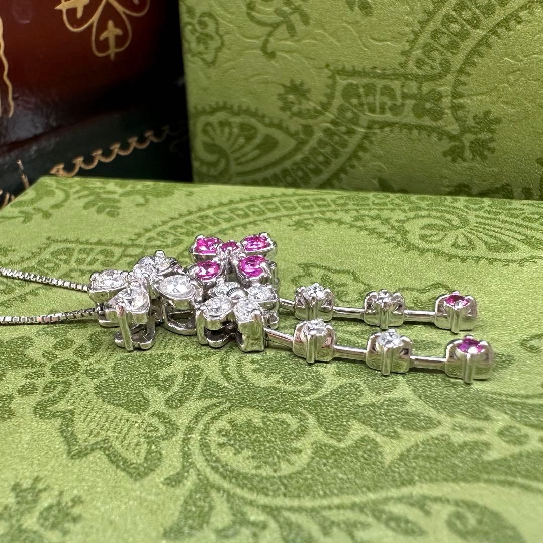 【K18WG】ルビー0.3ct ネックレス 花デザイン