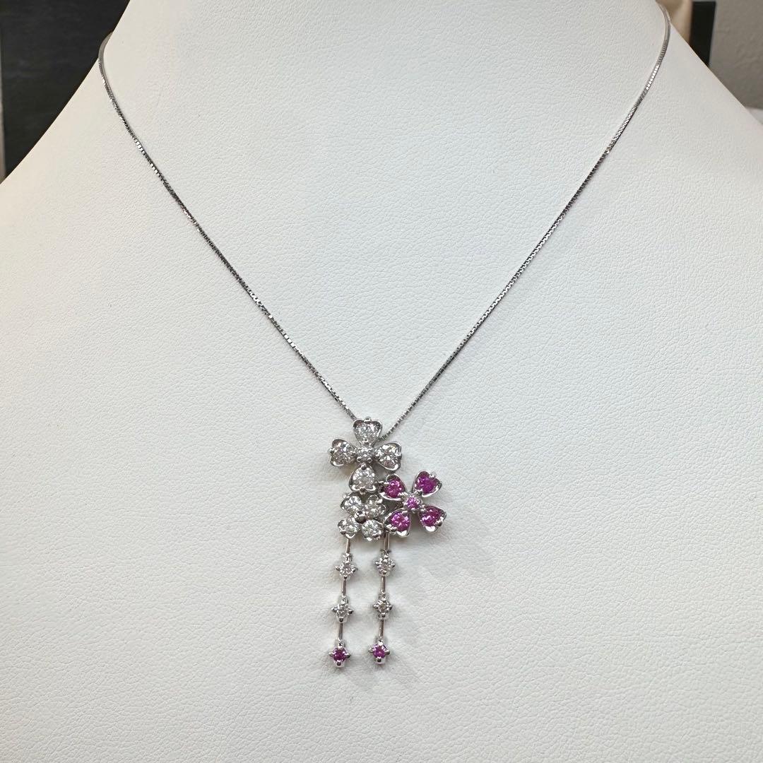 【K18WG】ルビー0.3ct ネックレス 花デザイン