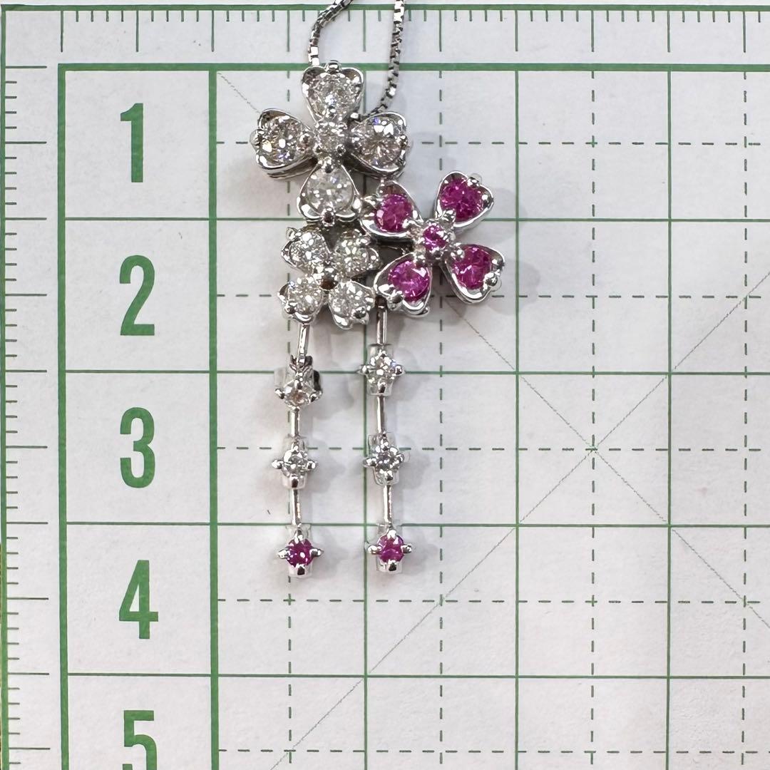 【K18WG】ルビー0.3ct ネックレス 花デザイン