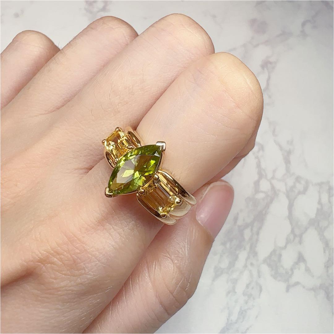 【K18】田崎TASAKI ペリドット × シトリン リング タサキ