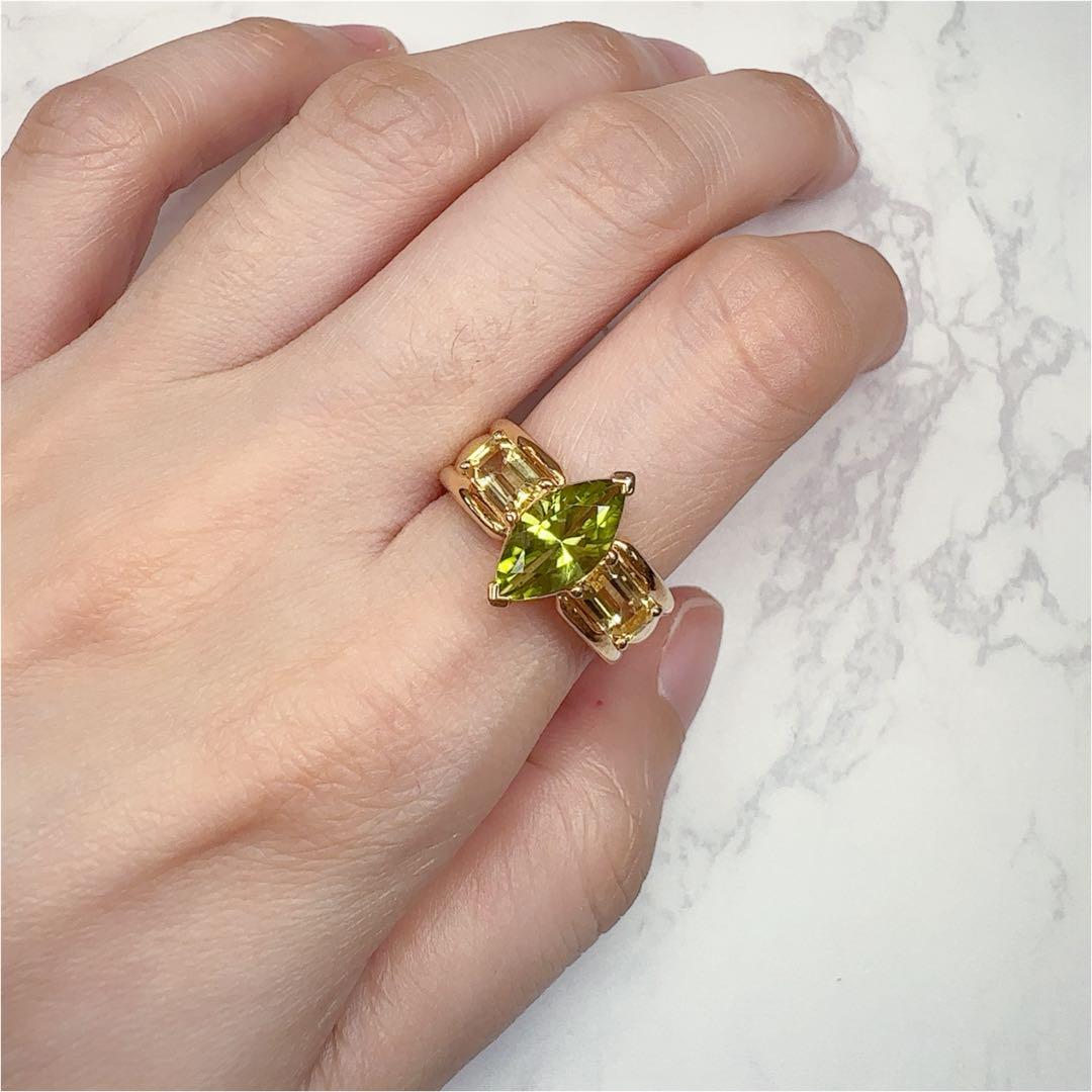 【K18】田崎TASAKI ペリドット × シトリン リング タサキ