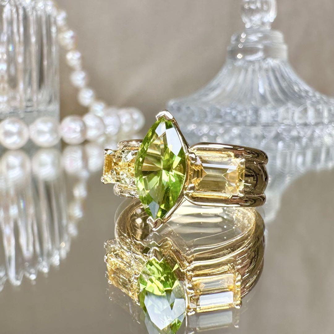 【K18】田崎TASAKI ペリドット × シトリン リング タサキ