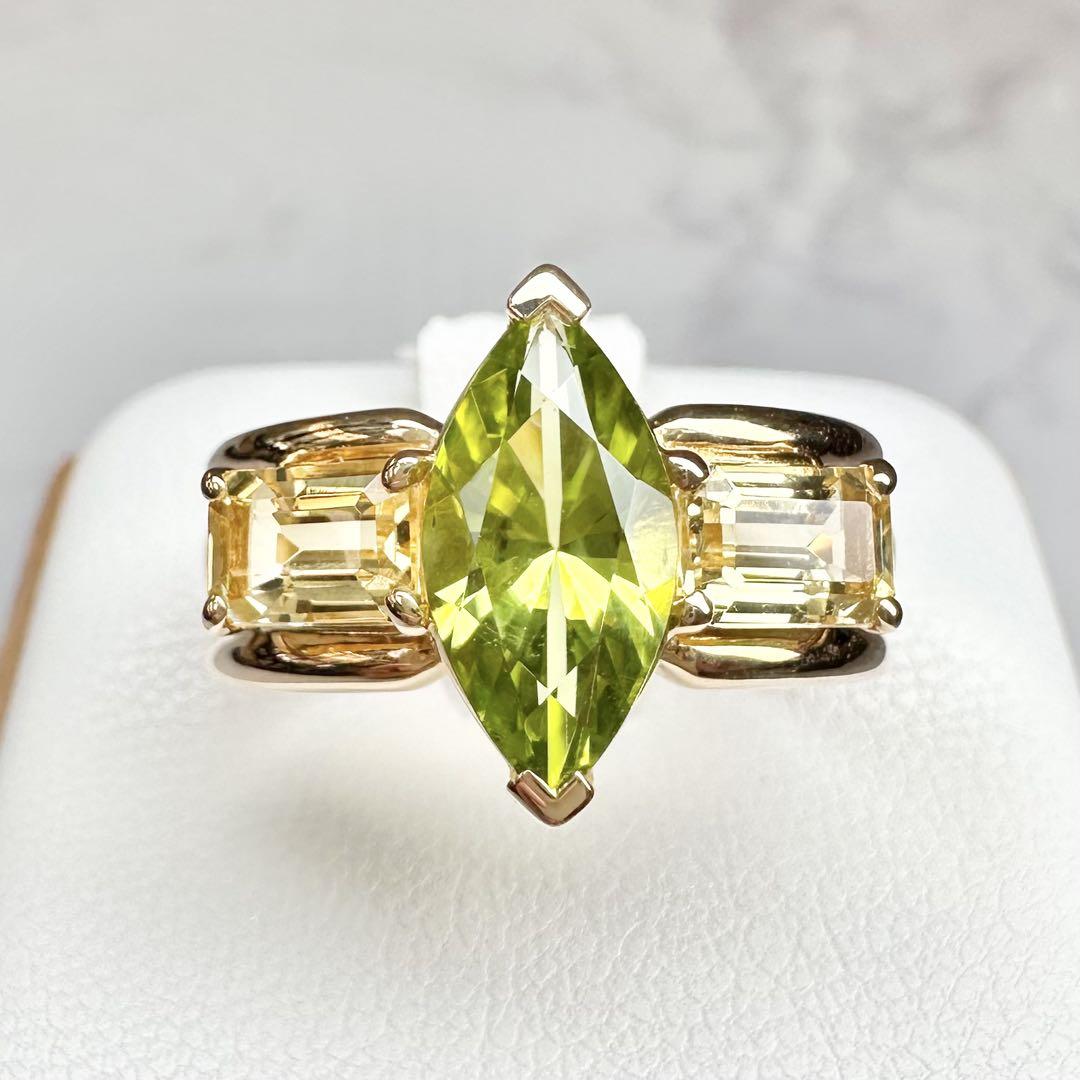 【K18】田崎TASAKI ペリドット × シトリン リング タサキ
