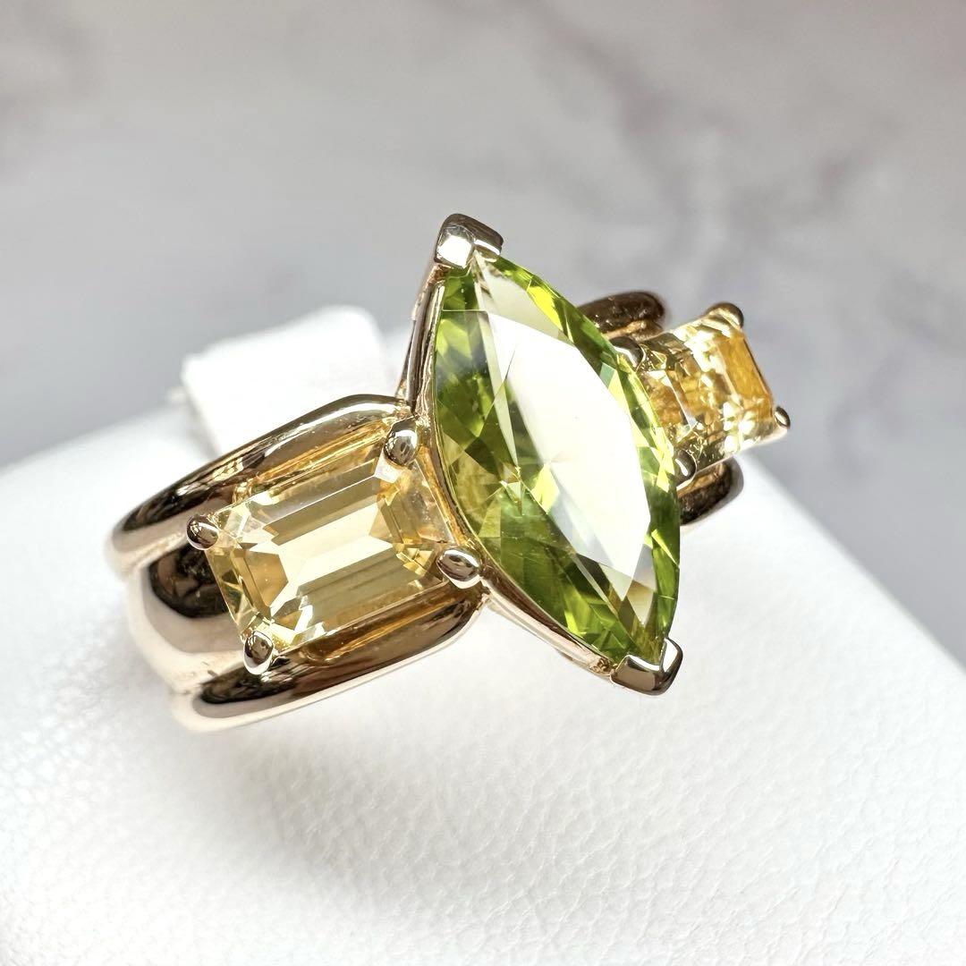 【K18】田崎TASAKI ペリドット × シトリン リング タサキ