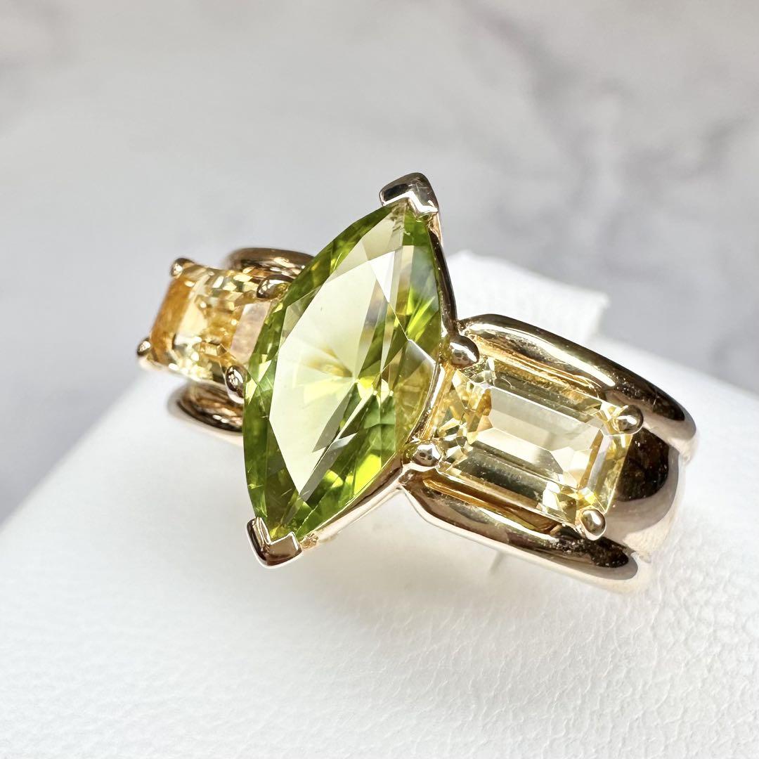 【K18】田崎TASAKI ペリドット × シトリン リング タサキ