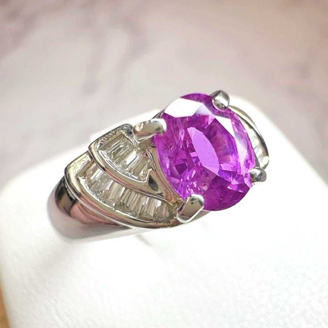 【K18】天然ピンクサファイアリング 1.09ct × バゲットダイヤ　リング