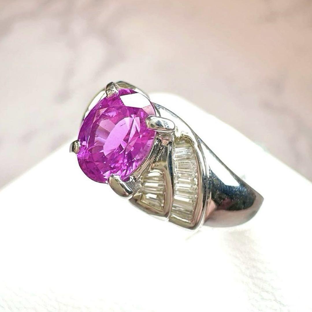 【K18】天然ピンクサファイアリング 1.09ct × バゲットダイヤ　リング